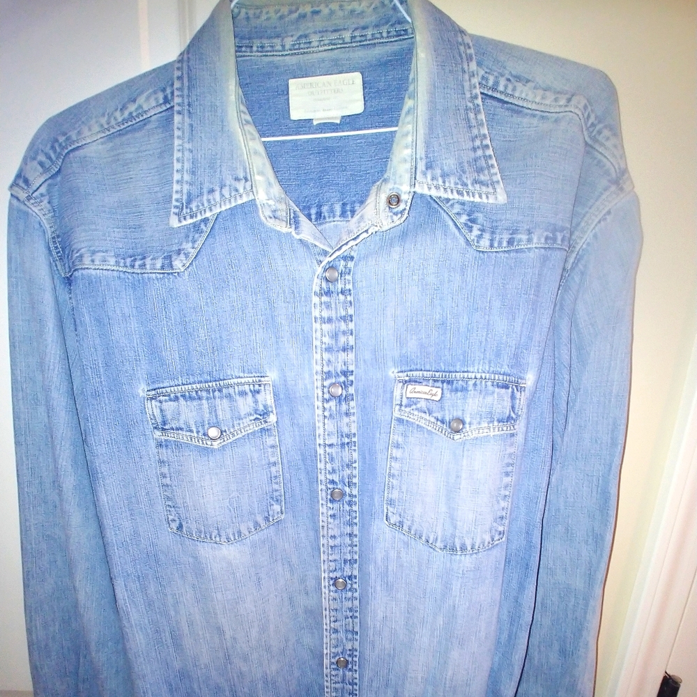 Vintage worn American Eagle pearl snap shirt XL